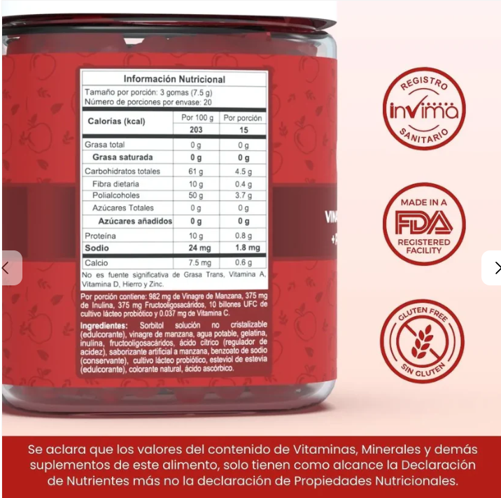 Vinagre de Manzana en Gomitas